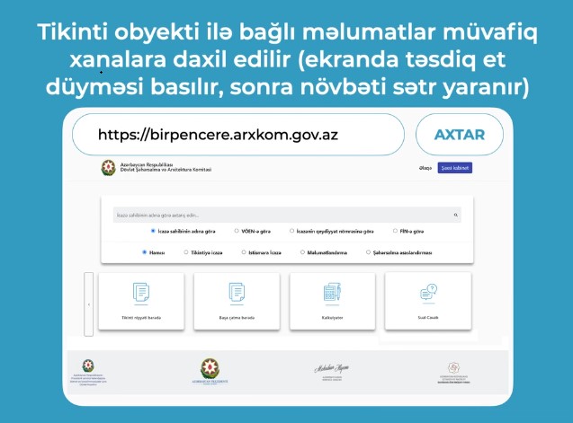 Layihələrin bir pəncərə sisteminə online qaydada göndərilməsi